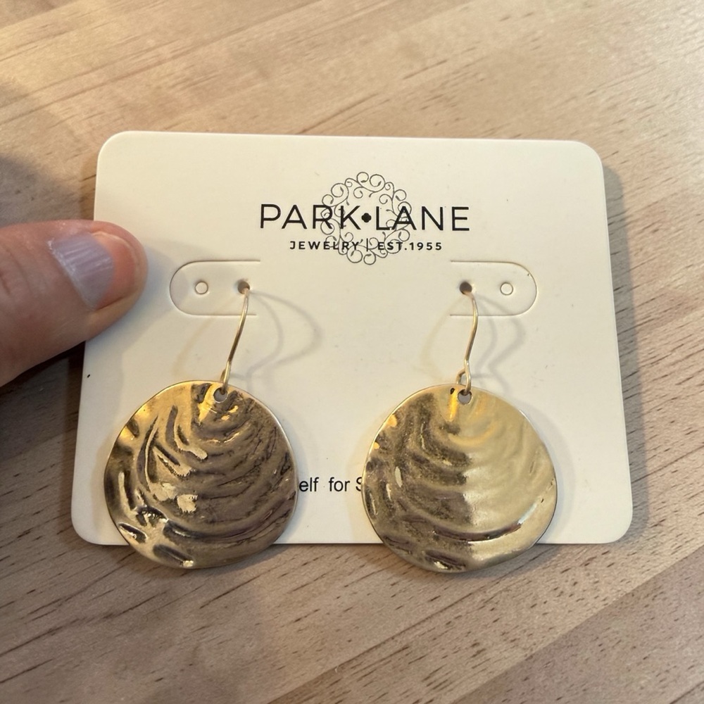 Park Lane Shimmering Gold Hammered Disc Dangle Earrings